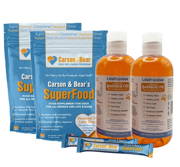 Carson&Bear’s SuperFood® (62 sachets) & Norwegian Salmon Oil Formula for Dogs (2 8oz bottles)